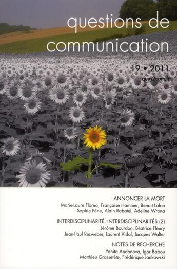 Couverture du livre « Questions de communication, n 19/2011. annoncer la mort » de Flor Rabatel Alain aux éditions Pu De Nancy