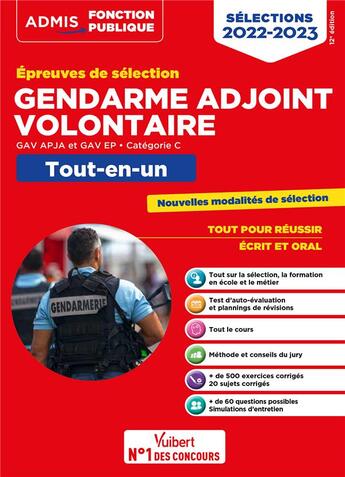 Couverture du livre « Épreuves de sélection gendarme adjoint volontaire : catégorie C tout-en-un (édition 2022/2023) » de Dominique Herbaut et Francois Lavedan et Bernadette Lavaud aux éditions Vuibert