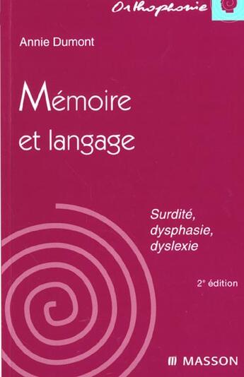 Couverture du livre « Memoire et langage 2ed » de Annie Dumont aux éditions Elsevier-masson