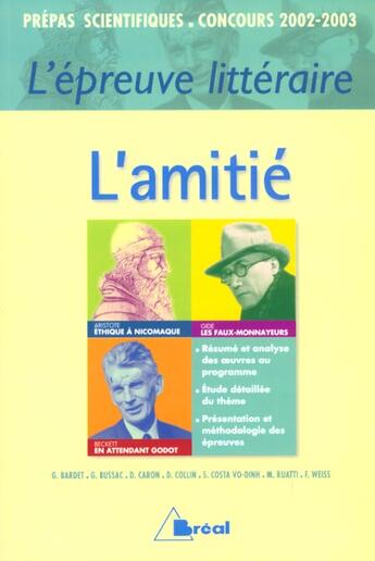 Couverture du livre « L'amitie - epreuve litteraire 2002/2003 » de Bardet aux éditions Breal