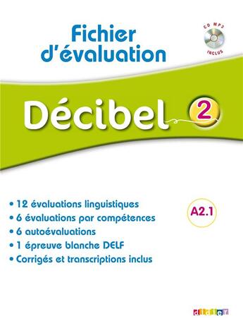 Couverture du livre « Decibel 2 niv. a2.1 - fichier d'evaluation + cd mp3 » de Butzbach/Saracibar aux éditions Didier