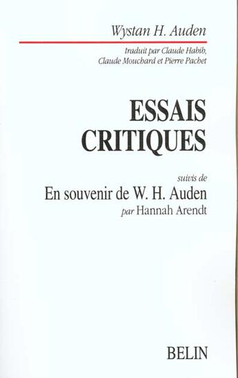 Couverture du livre « Textes critiques » de Auden aux éditions Belin