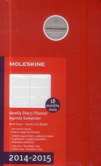 Couverture du livre « Agenda 18 mOIS semainier carnet 2014-2015 grand format rouge couverture rigide » de Moleskine aux éditions Moleskine Papet