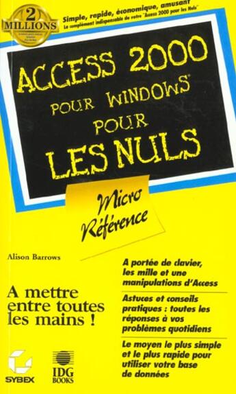 Couverture du livre « Access 2000 Microreference Pour Les Nuls » de Alison Barrows aux éditions Sybex