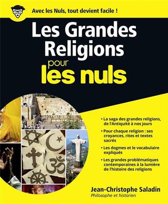 Couverture du livre « Les grandes religions pour les nuls » de Jean-Christophe Saladin aux éditions First
