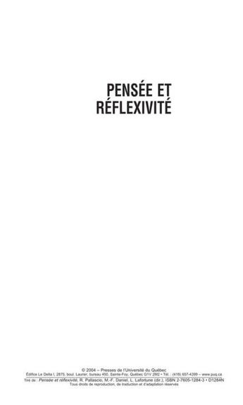 Couverture du livre « Pensée et réflexivité ; théories et pratiques » de  aux éditions Pu De Quebec