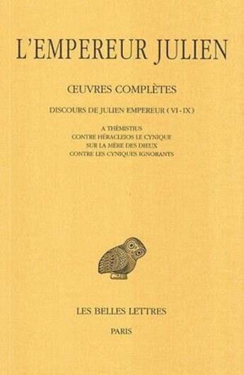 Couverture du livre « Oeuvres completes Tome 2 ; 1ère partie » de Julien L'Empereur aux éditions Belles Lettres