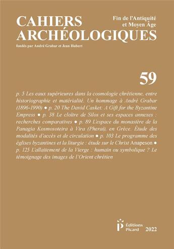 Couverture du livre « Cahiers archeologiques, fin de l'antiquite et du moyen age, n 59 » de  aux éditions Picard