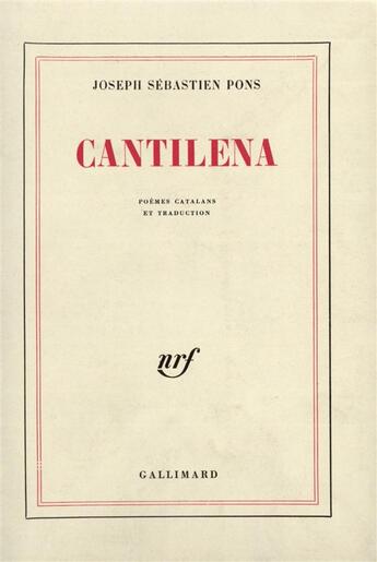 Couverture du livre « Cantilena » de Pons J S. aux éditions Gallimard