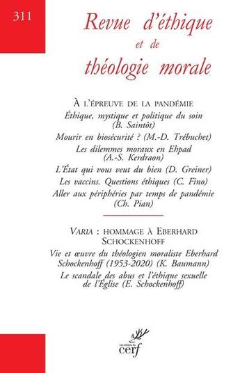 Couverture du livre « Revue d'ethique et de theologie morale - numero 311 a l'epreuve de la pandemie » de  aux éditions Cerf