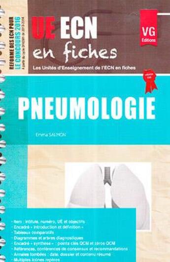 Couverture du livre « Ue ecn en fiches pneumologie » de Salmon Emma aux éditions Vernazobres Grego