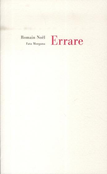 Couverture du livre « Errare » de Romain Noel aux éditions Fata Morgana