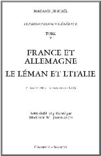 Couverture du livre « Correspondance générale t.5 ; 1803-1805 » de Germaine De Staël-Holstein aux éditions Slatkine