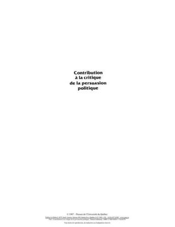 Couverture du livre « Contribution à la critique de la persuasion politique » de Simon Laflamme aux éditions Pu De Quebec