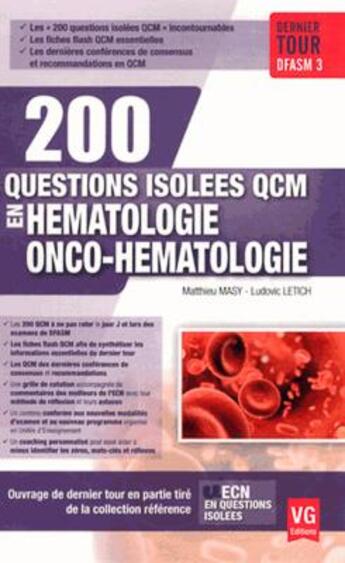 Couverture du livre « 200 questions isolees qcm hematologie » de Masy - L. Letich M. aux éditions Vernazobres Grego