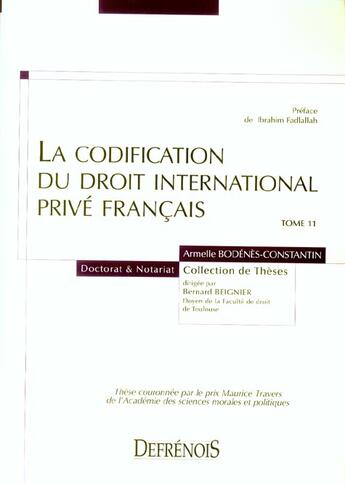 Couverture du livre « La codification du droit international prive francais - vol11 (1re édition) » de Bodenes A. aux éditions Defrenois