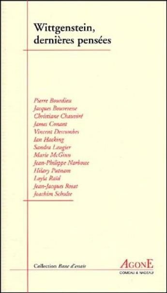 Couverture du livre « Wittgenstein, dernières pensées » de  aux éditions Agone