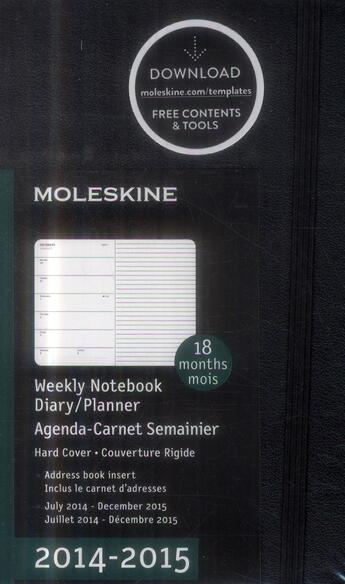 Couverture du livre « Agenda 18 mois semainier carnet 2014-2015 poche noir couverture rigide » de Moleskine aux éditions Moleskine Papet