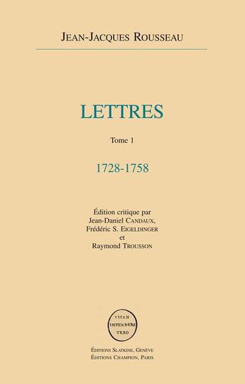 Couverture du livre « Lettres » de Jean-Jacques Rousseau aux éditions Slatkine