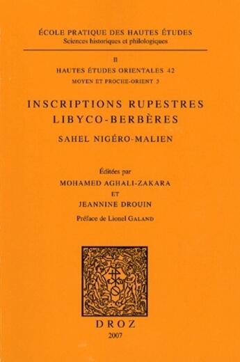 Couverture du livre « Inscriptions rupestres libyco-berbères ; sahel nigéro-malien » de  aux éditions Droz