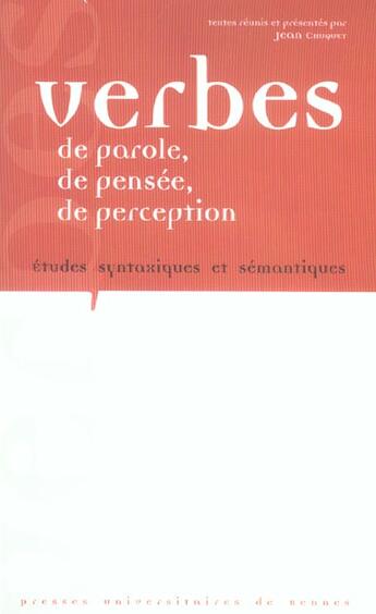 Couverture du livre « VERBES DE PAROLE DE PENSEE DE PERCEPTION » de Pur aux éditions Pu De Rennes