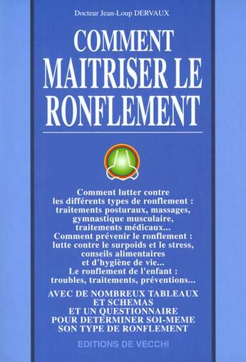 Couverture du livre « Comment maitriser le ronflement » de Jean-Loup Dervaux aux éditions De Vecchi