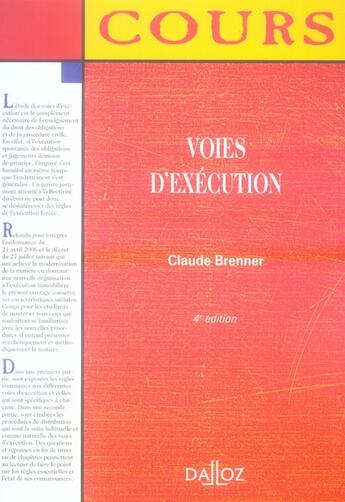 Couverture du livre « Voies d'exécution (4e édition) » de Claude Brenner aux éditions Dalloz