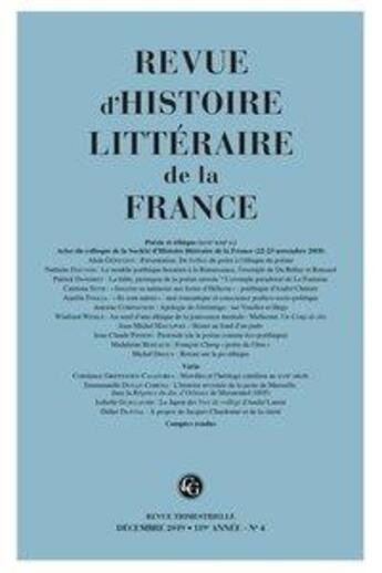 Couverture du livre « Revue d'histoire litteraire de la france 4 - 2019, 119e annee - n 4 - varia » de  aux éditions Classiques Garnier