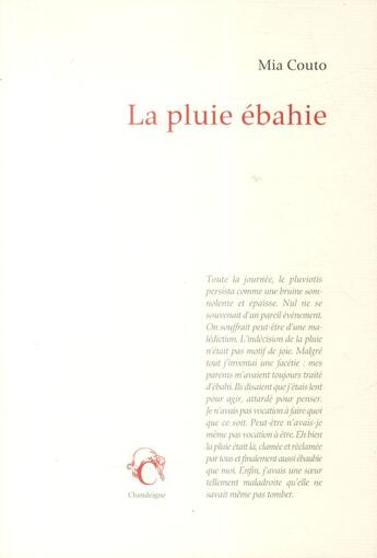 Couverture du livre « La pluie ébahie » de Mia Couto aux éditions Chandeigne