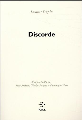 Couverture du livre « Discorde » de Jacques Dupin aux éditions P.o.l