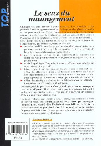 Couverture du livre « Le sens du management ; une approche globale pour organiser de facon harmonieuse structures et activites » de Maurice Delestre aux éditions Chiron