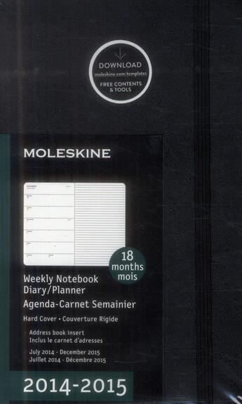Couverture du livre « Agenda 18 mois semainier carnet 2014-2015 grand format noir couverture rigide » de Moleskine aux éditions Moleskine Papet