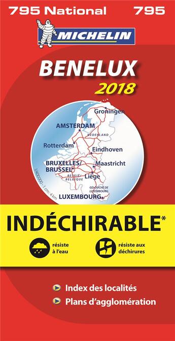 Couverture du livre « Carte nationale 795 benelux indechirable 2018 » de Collectif Michelin aux éditions Michelin