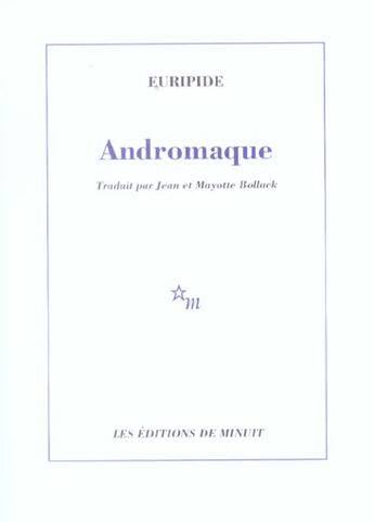 Couverture du livre « Andromaque » de Euripide aux éditions Minuit