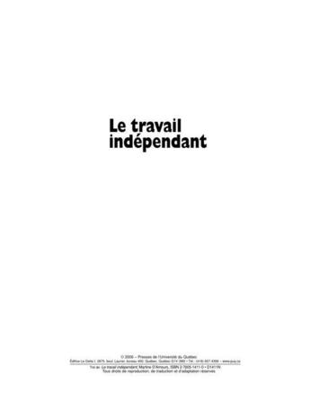 Couverture du livre « Travail indépendant ; un révélateur des mutations du travail » de Martine D'Amours aux éditions Presses De L'universite Du Quebec