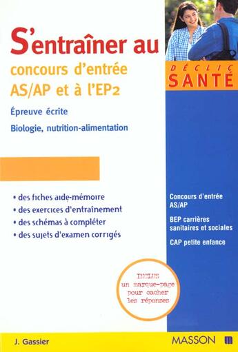 Couverture du livre « S'entrainer biologie-nutrition-alimentat. e » de Gassier aux éditions Elsevier-masson