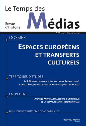 Couverture du livre « Espaces européens et transferts culturels » de  aux éditions Nouveau Monde