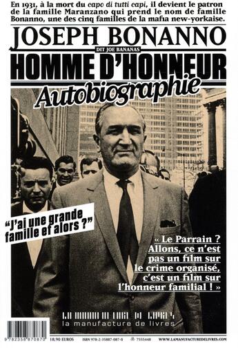 Couverture du livre « Un homme d'honneur » de Joseph Bonanno aux éditions La Manufacture De Livres