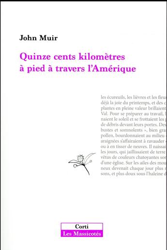 Couverture du livre « Quinze cents kilomètres à pied à travers l'Amérique profonde » de John Muir aux éditions Corti