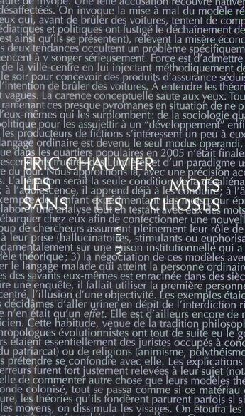 Couverture du livre « Les mots sans les choses » de Eric Chauvier aux éditions Allia