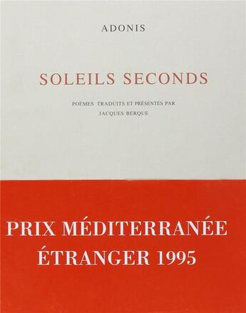 Couverture du livre « Soleils seconds » de Adonis aux éditions Mercure De France