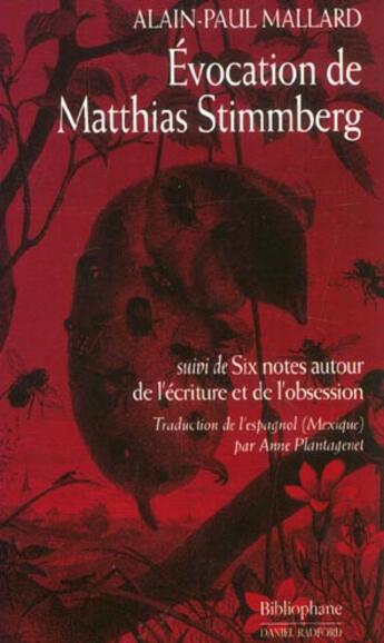 Couverture du livre « Evocation De Matthias Stimmberg » de A-P Mallard aux éditions Bibliophane-daniel Radford