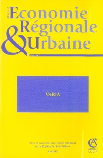 Couverture du livre « Économie régionale et urbaine (édition mai 2006) » de  aux éditions Armand Colin