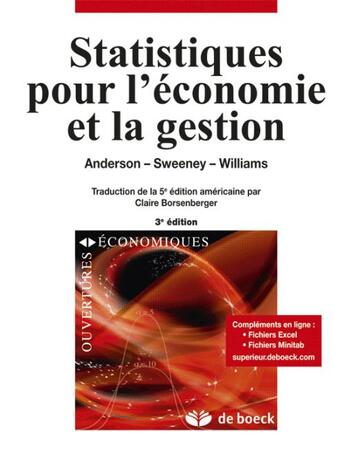 Couverture du livre « Statistiques pour l'économie et la gestion » de Anderson aux éditions De Boeck Superieur