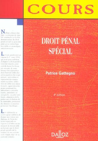 Couverture du livre « Droit Penal Special » de Patrice Gattegno aux éditions Dalloz