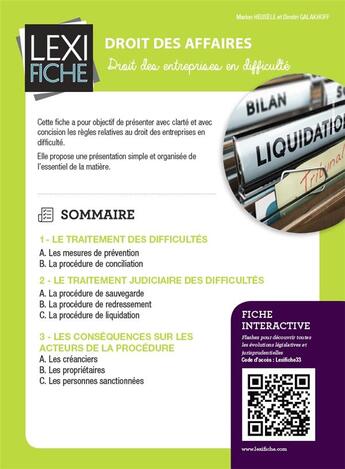 Couverture du livre « Droit des affaires ; droit des entreprises en difficulté » de Marion Heusele et Dimitri Galakhoff aux éditions Enrick B.