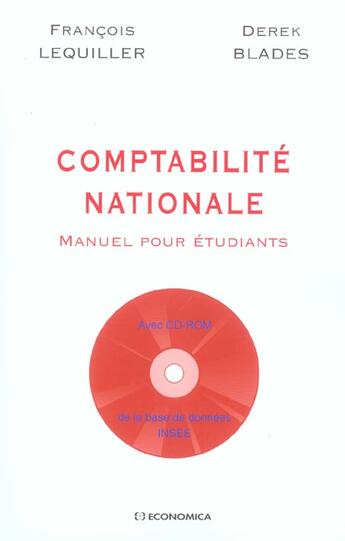 Couverture du livre « COMPTABILITE NATIONALE » de Blades/Lequiller aux éditions Economica