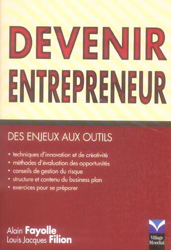 Couverture du livre « Devenir entrepreneur » de Fayolle/Filion aux éditions Pearson