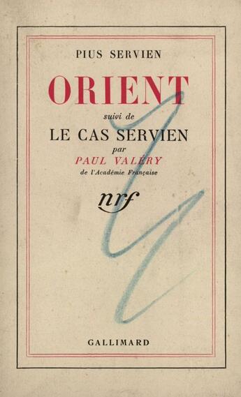 Couverture du livre « Orient » de Servien Pius aux éditions Gallimard (patrimoine Numerise)