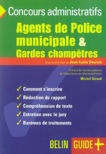 Couverture du livre « Agents de police municipale & gardes champetres » de Boursin/Giraud aux éditions Belin Education